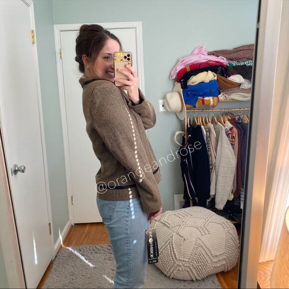 Deadstock vintage Sag Harbor Brown Chevron Collared Zip Up Blazer Jacket 12 L - Picture 2 of 12